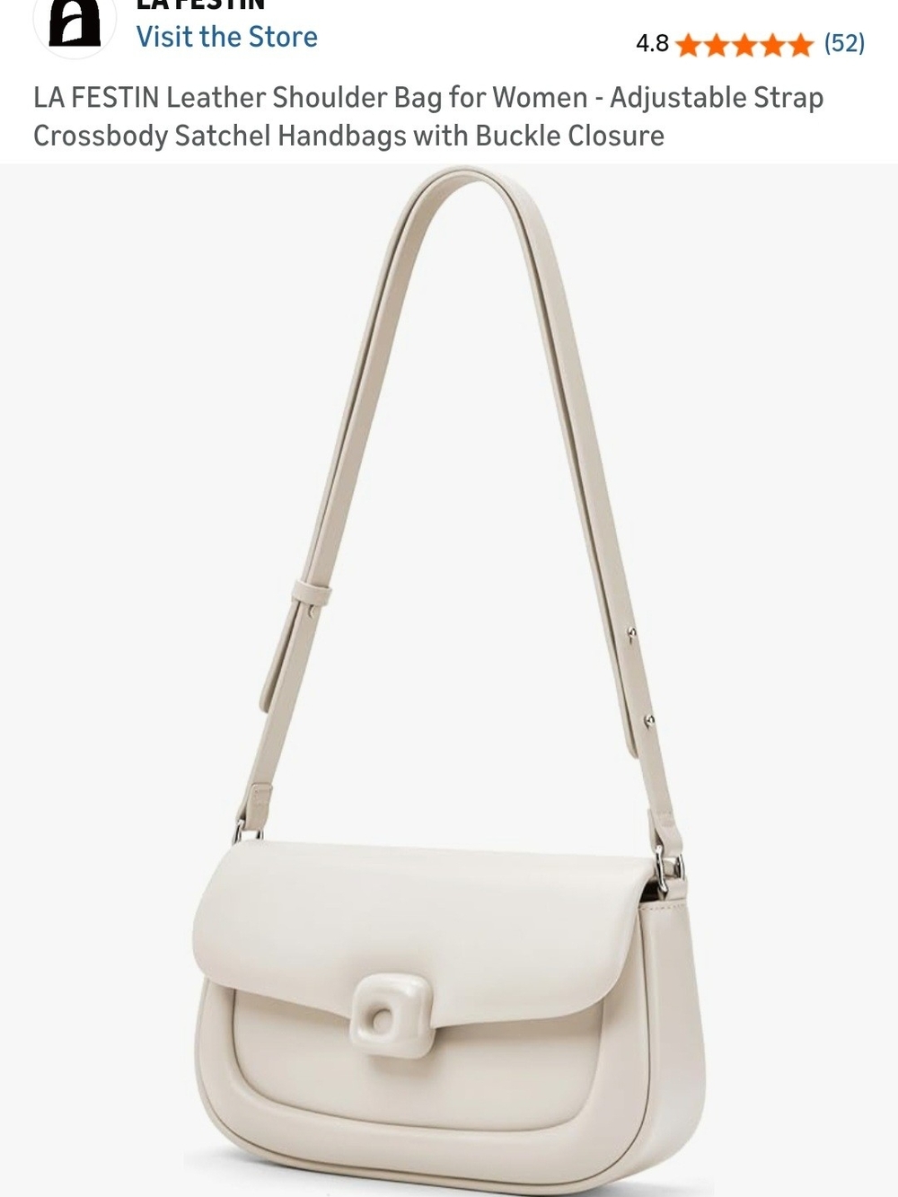 Cream Leather Shoulder Bag for Women - Adjustable Strap